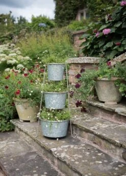 Tiered Corner Stand With Three Galvanised Pots -GardenGlamour pr2000027862 card3 lg