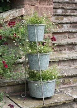 Tiered Corner Stand With Three Galvanised Pots -GardenGlamour pr2000027862 card4 lg