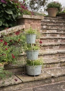 Tiered Corner Stand With Three Galvanised Pots -GardenGlamour pr2000027862 card5 lg