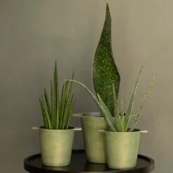 Cast Aluminium Pot Cover With Verdigris Patina