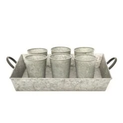 Galvanised Rectangular Tray With Blackened Handles 7 Galvanised Rectangular Tray With Blackened Handles -GardenGlamour pr2000031499 card3 lg