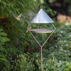 Bird Feeding Hut On Stake - Brushed Aluminium 9 Bird Feeding Hut On Stake - Brushed Aluminium -GardenGlamour pr2000034007 card3 lg