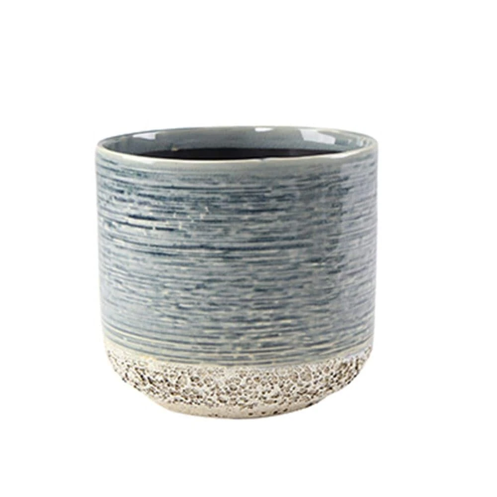 Textured Two-tone Plant Pot - Denim Blue 4 Textured Two-tone Plant Pot - Denim Blue - Image 2