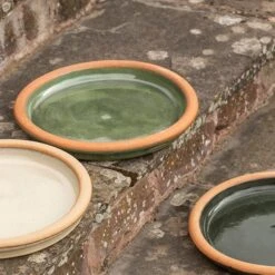 Glazed Terracotta Bird Bath Saucer - Oatmeal -GardenGlamour pr2000038881 card4 lg