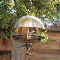 Brushed Brass Hanging Bird Feeding Dome -GardenGlamour pr2000040684 card4 lg