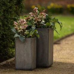 Tall Cement Cube Pot - Waxed -GardenGlamour pr2000046318 card3 lg